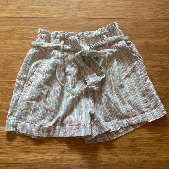 American Eagle Striped Cotton Blend Pull On Tie Waist Shorts, Size XS - Picture 1 of 6